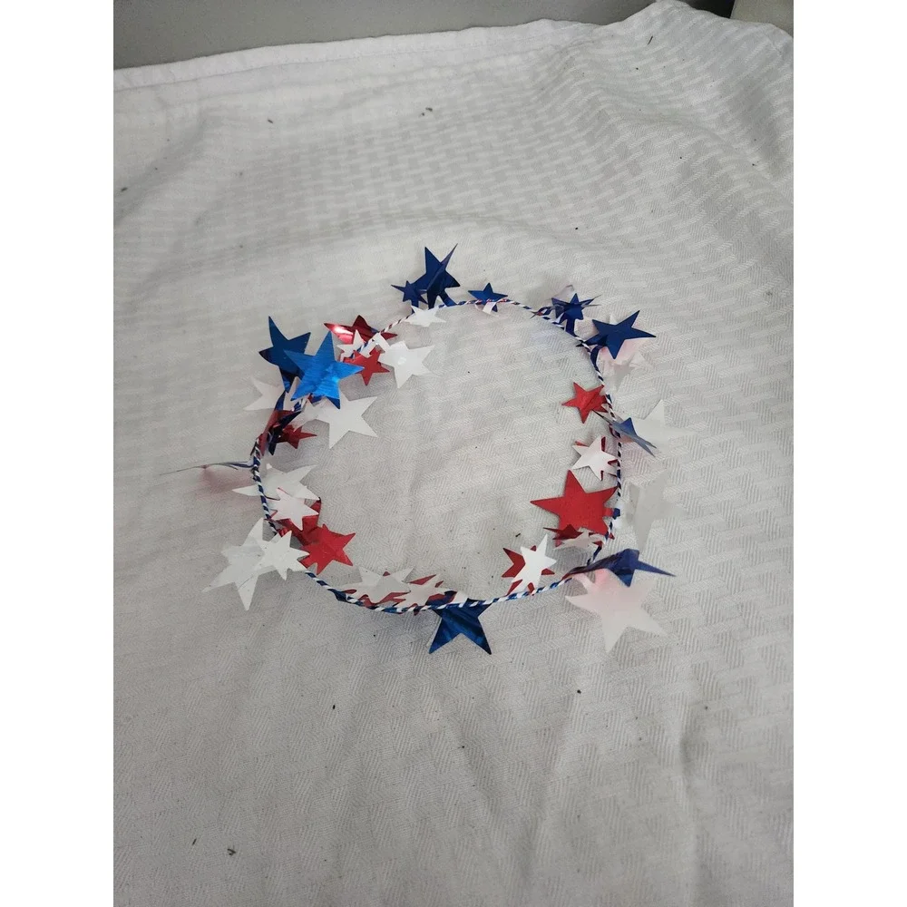 Patriotic Red White Blue Star Garland Wreath 4th of July Americana Decor